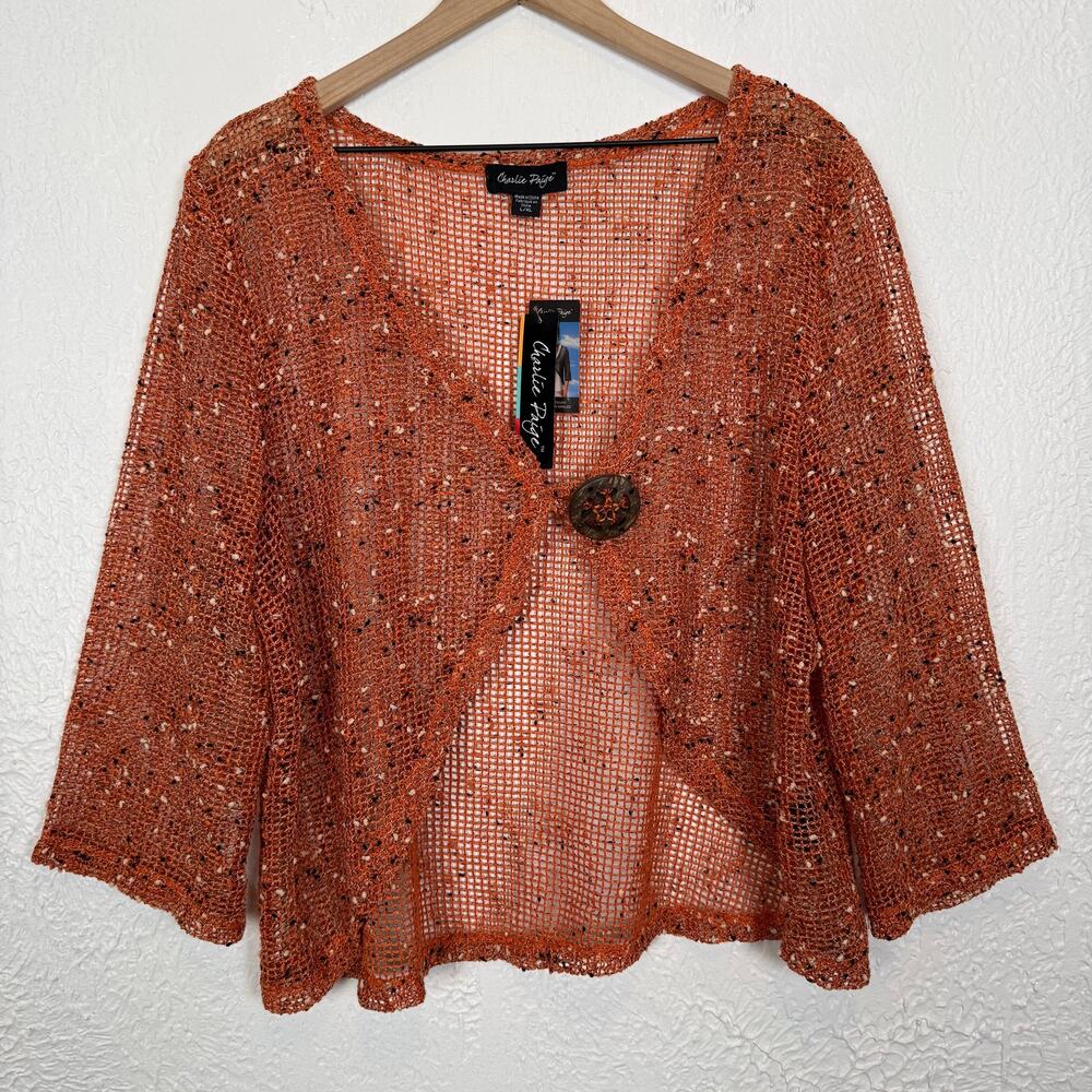 Charlie Paige Mesh Open Knit Crochet Cardigan Boho Size L/XL NWT